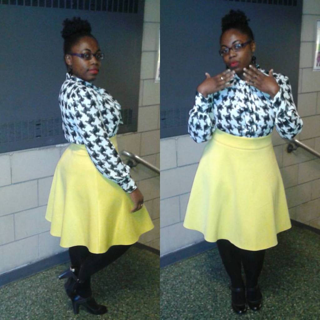 Yellow A-line Skirt with Black &&nbsp;White